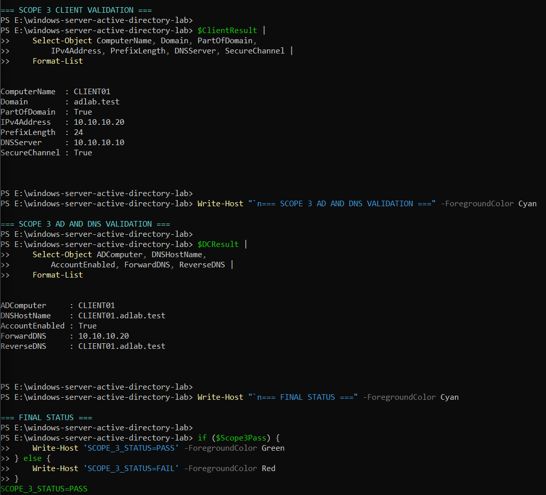 Sanitized CLIENT01 domain join validation
