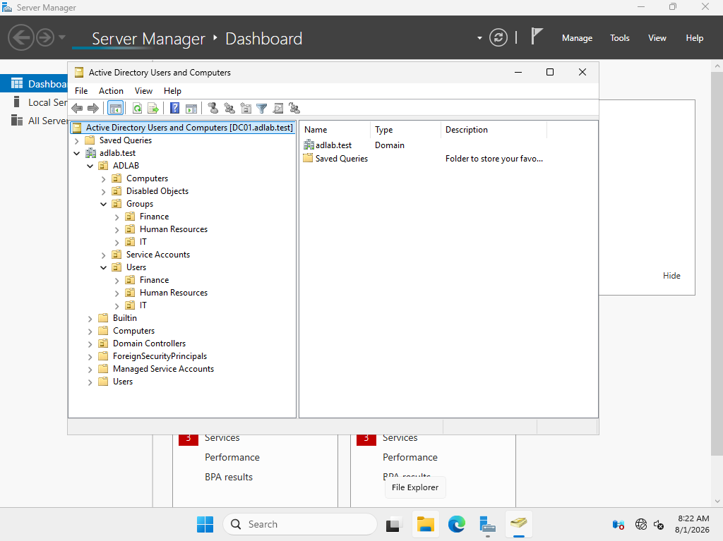Sanitized custom Active Directory organizational unit structure